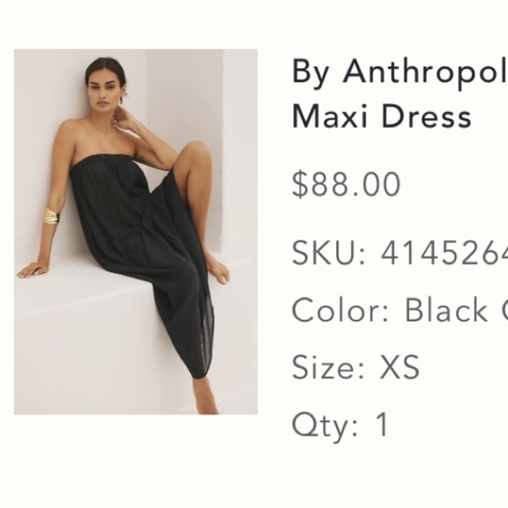 Anthropologie Black Strapless Gauze Maxi Dress